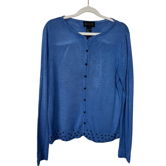 Silx by August Silk Sweaters - Silx Long Sleeve Silk Button Front Cardigan Light Blue Button Accent Hem Size L